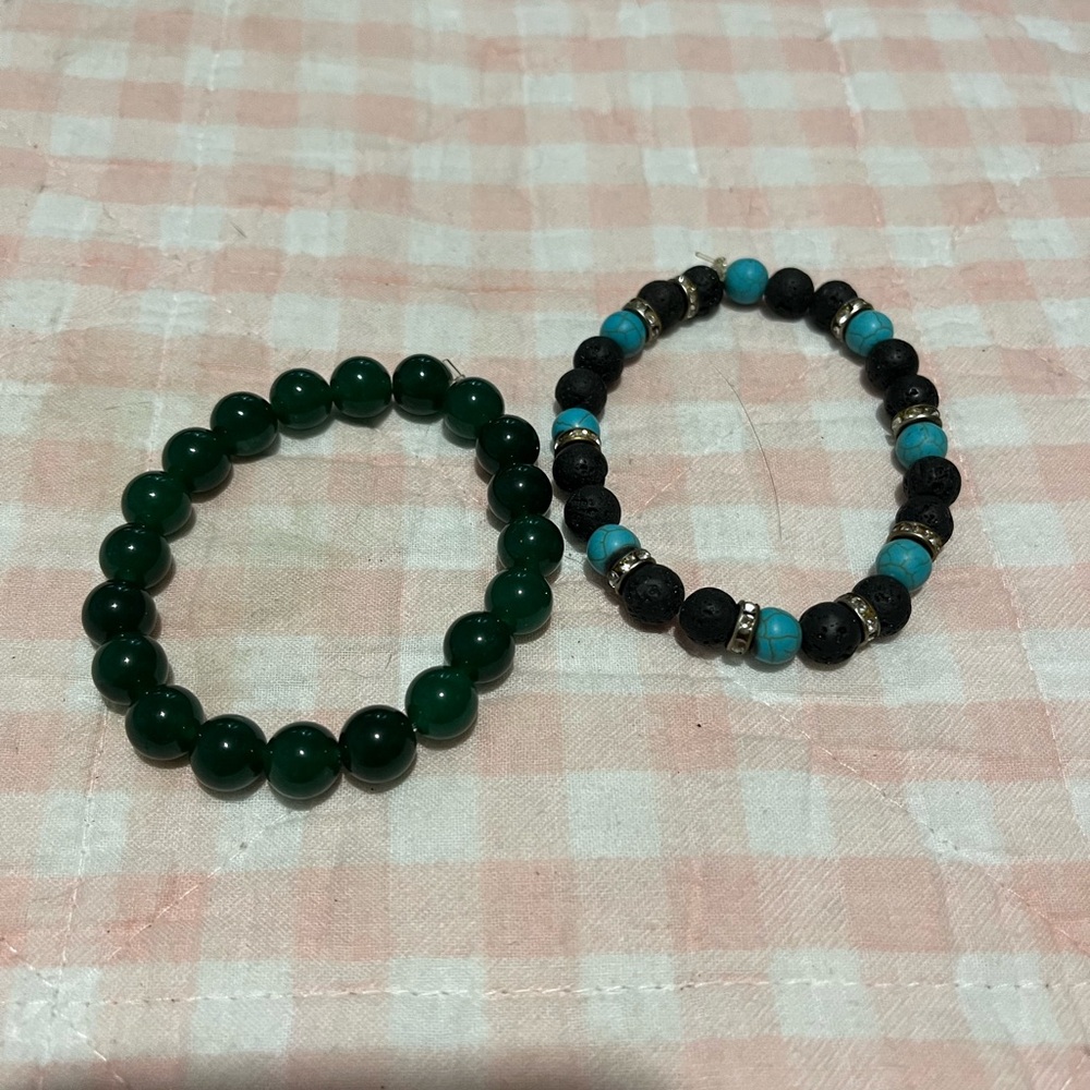Green and Black Beaded Bracelets